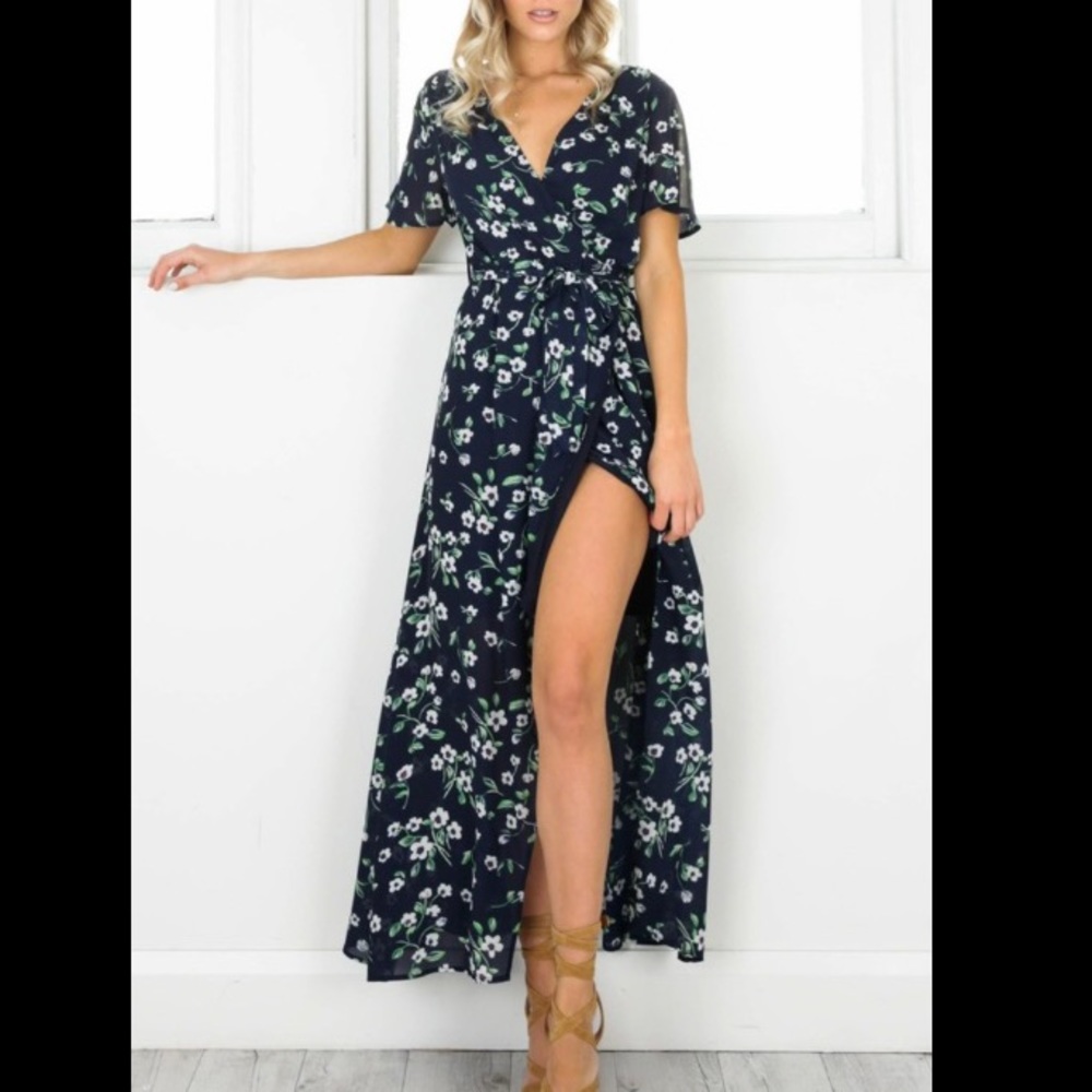 SHOWPO Darkest Day Maxi Dress in navy floral